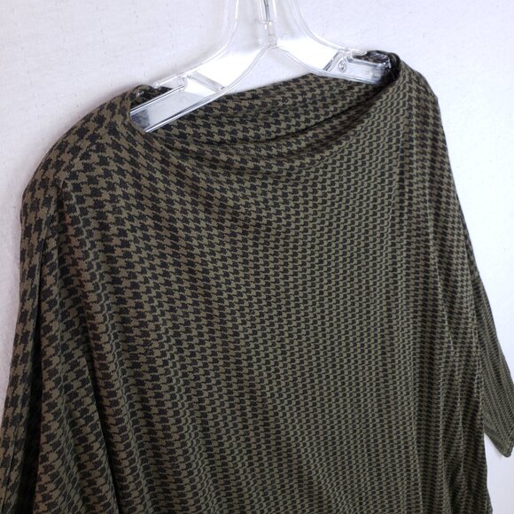 Bryn Walker Tunic Top Boxy Houndstooth Print Moss Green Oversized Lagenlook sz S - Picture 2 of 10